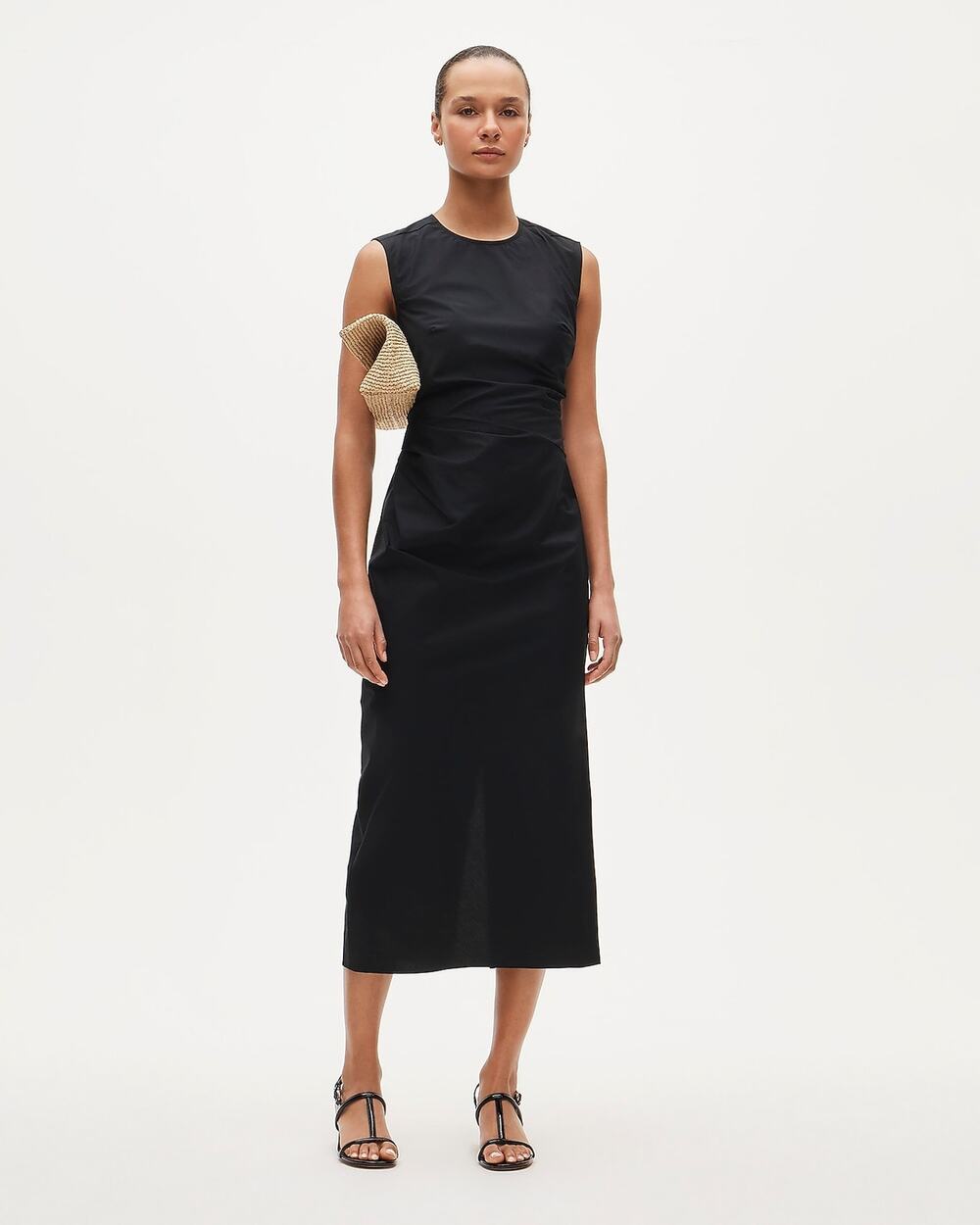 J. Crew Women's Ruched Midi Dress in Stretch Cotton-Blend Poplin Size 16T NWT